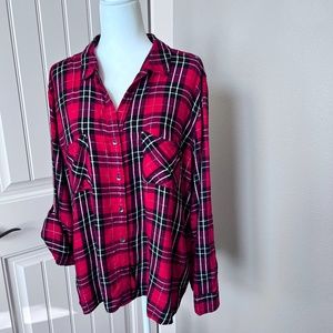 Rock & Republic XXL Plaid Rayon Shirt, Red/White/Black